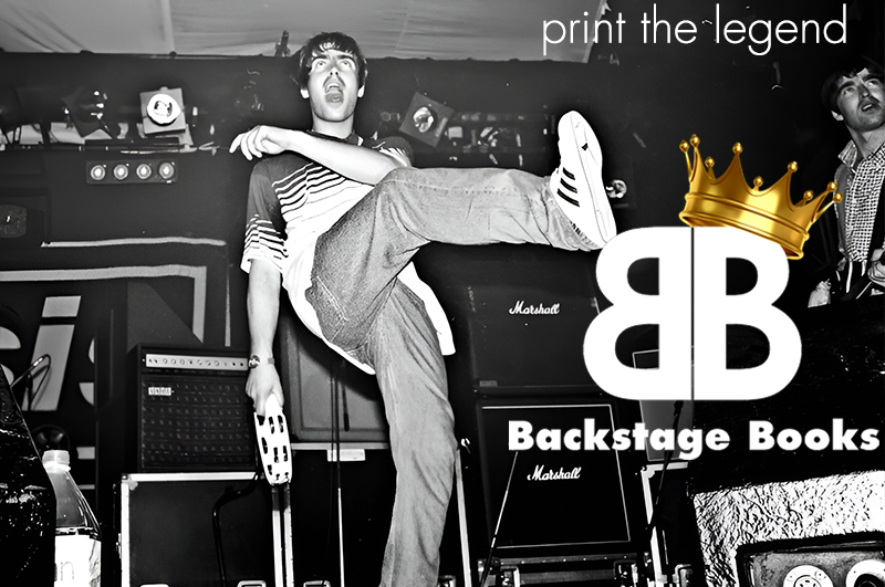 print the legend - the Backstage Books lockup over a live band shot